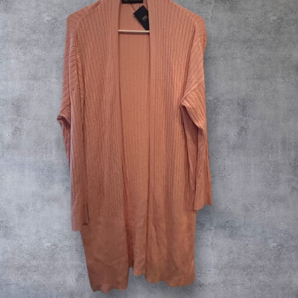 M&S COLLECTION NEW NWT PINK LONG RIBBED CARDIGAN SWEATER FALL WINTER CASUAL SZ M